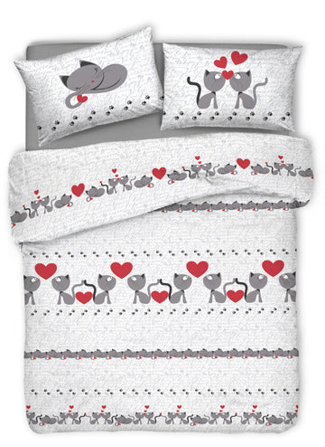 Parure Copripiumino Matrimoniale e Singolo 100% Cotone | Gattini Grigio